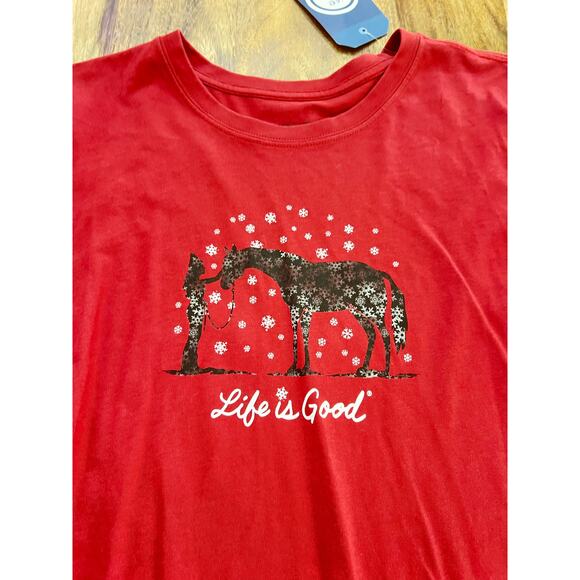 NWT Life Is Good Women's Red Holiday Horse Long Sleeve Crusher T-Shirt Size XL - Picture 4 of 7